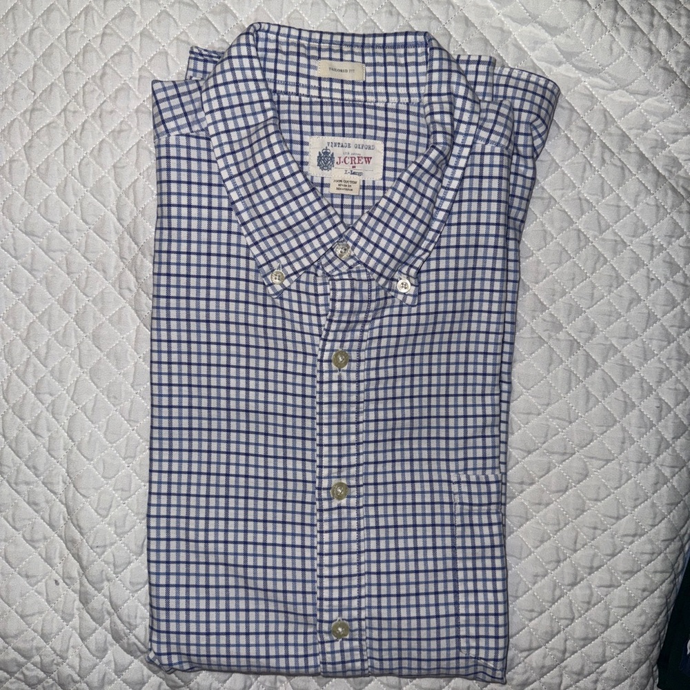 J. Crew Men's Navy and White Plaid Shirt